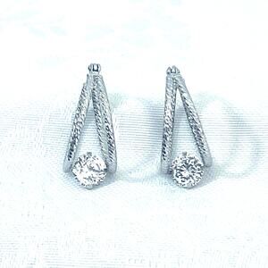 Earrings Hoop Vtg Jacmel JCM Sterling Silver 925 CZ Textured Double Loop
